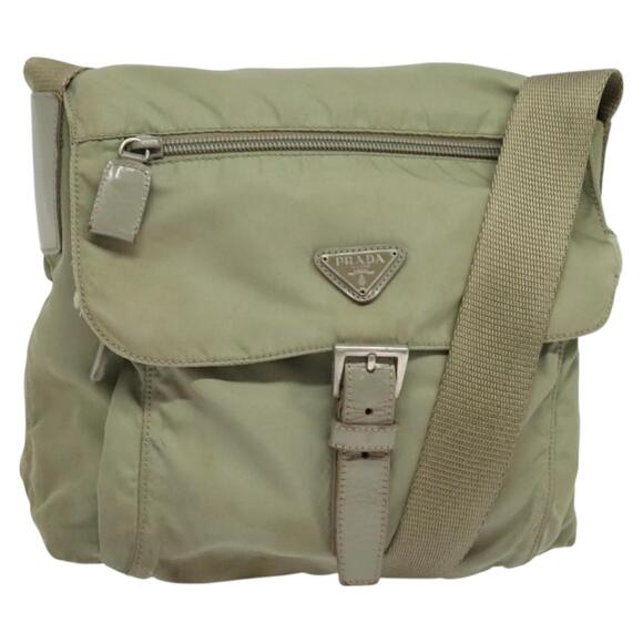 PRADA Shoulder Bag Nylon Khaki Silver - Picture 1 of 13